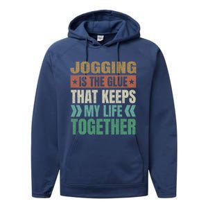 Jogging Keeps My Life Together Funny Running Humor Runner Gift Performance Fleece Hoodie