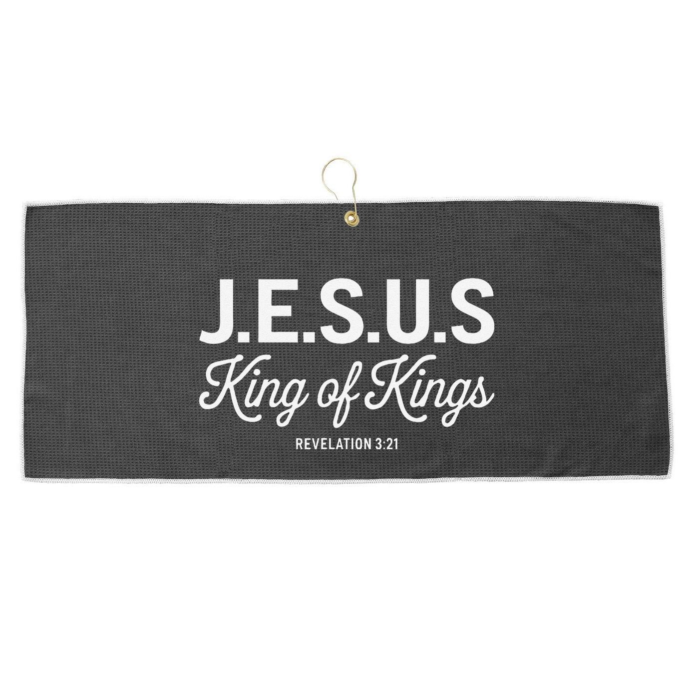 Jesus King Of Kings Revelation 3 21 Large Microfiber Waffle Golf Towel