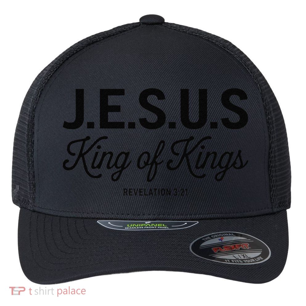 Jesus King Of Kings Revelation 3 21 Flexfit Unipanel Trucker Cap