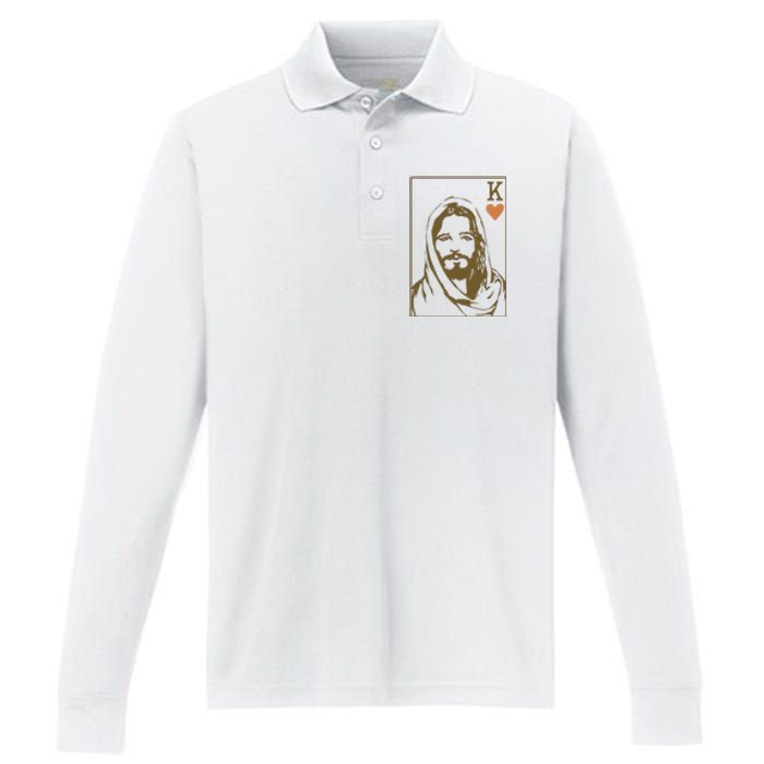 Jesus King Of Hearts Card Christian Performance Long Sleeve Polo