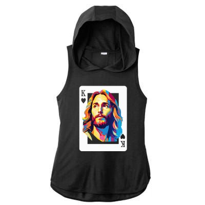 Jesus King Of Hearts Kings Of Kings Christian Playing Cards Christ Ladies PosiCharge Tri-Blend Wicking Draft Hoodie Tank