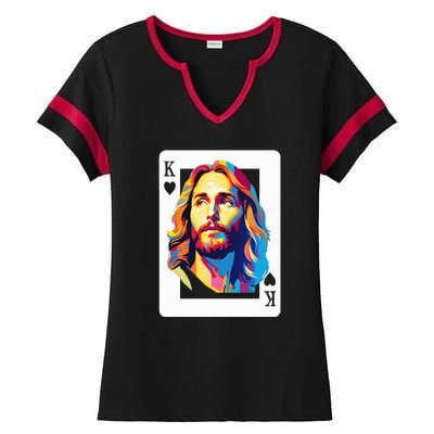 Jesus King Of Hearts Kings Of Kings Christian Playing Cards Christ Ladies Halftime Notch Neck Tee