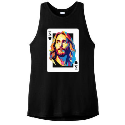 Jesus King Of Hearts Kings Of Kings Christian Playing Cards Christ Ladies PosiCharge Tri-Blend Wicking Tank