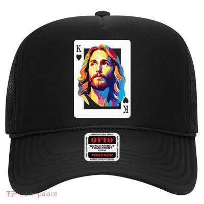 Jesus King Of Hearts Kings Of Kings Christian Playing Cards Christ High Crown Mesh Back Trucker Hat