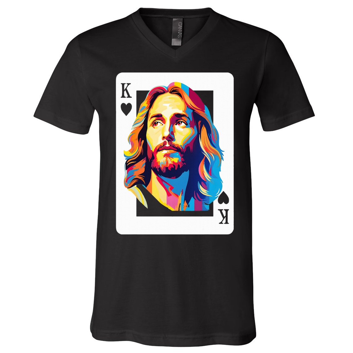 Jesus King Of Hearts Kings Of Kings Christian Playing Cards Christ V-Neck T-Shirt