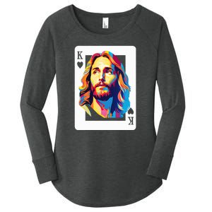 Jesus King Of Hearts Kings Of Kings Christian Playing Cards Christ Women's Perfect Tri Tunic Long Sleeve Shirt