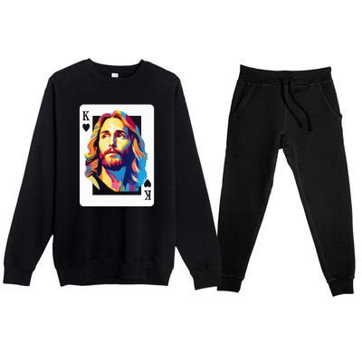 Jesus King Of Hearts Kings Of Kings Christian Playing Cards Christ Premium Crewneck Sweatsuit Set