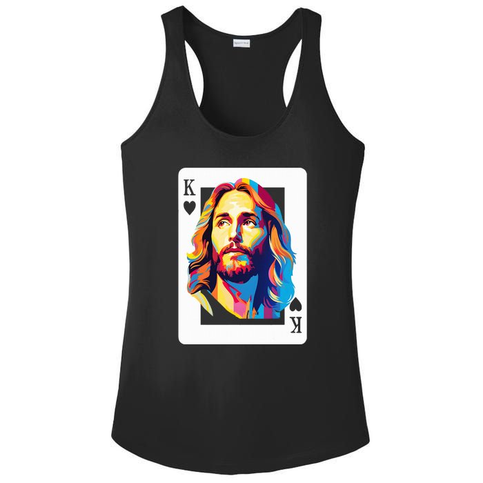 Jesus King Of Hearts Kings Of Kings Christian Playing Cards Christ Ladies PosiCharge Competitor Racerback Tank