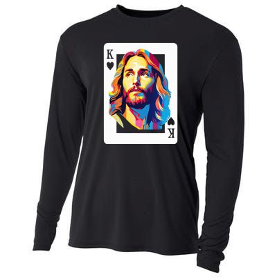 Jesus King Of Hearts Kings Of Kings Christian Playing Cards Christ Cooling Performance Long Sleeve Crew