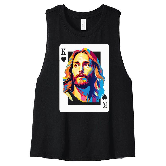 Jesus King Of Hearts Kings Of Kings Christian Playing Cards Christ Women's Racerback Cropped Tank