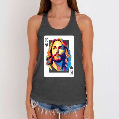 Jesus King Of Hearts Kings Of Kings Christian Playing Cards Christ Women's Knotted Racerback Tank