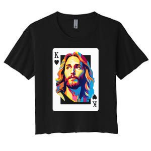 Jesus King Of Hearts Kings Of Kings Christian Playing Cards Christ Women's Crop Top Tee