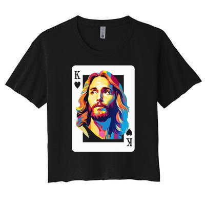 Jesus King Of Hearts Kings Of Kings Christian Playing Cards Christ Women's Crop Top Tee