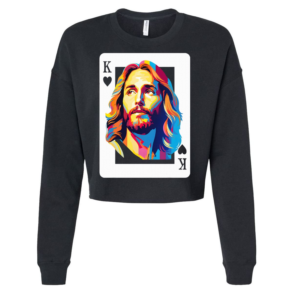 Jesus King Of Hearts Kings Of Kings Christian Playing Cards Christ Cropped Pullover Crew