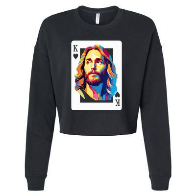 Jesus King Of Hearts Kings Of Kings Christian Playing Cards Christ Cropped Pullover Crew