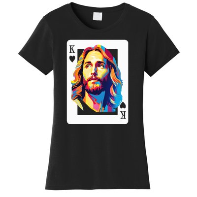 Jesus King Of Hearts Kings Of Kings Christian Playing Cards Christ Women's T-Shirt