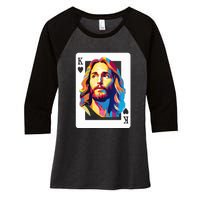 Jesus King Of Hearts Kings Of Kings Christian Playing Cards Christ Women's Tri-Blend 3/4-Sleeve Raglan Shirt