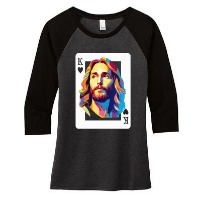 Jesus King Of Hearts Kings Of Kings Christian Playing Cards Christ Women's Tri-Blend 3/4-Sleeve Raglan Shirt