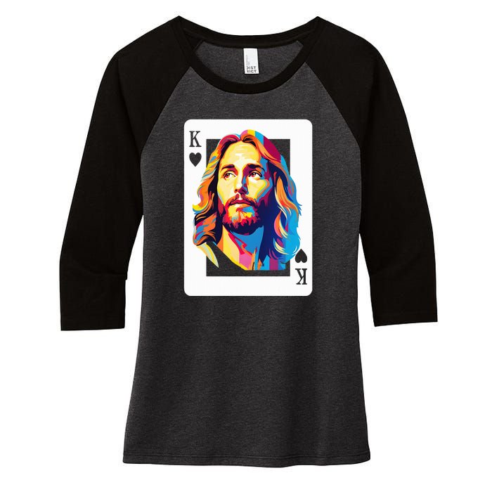 Jesus King Of Hearts Kings Of Kings Christian Playing Cards Christ Women's Tri-Blend 3/4-Sleeve Raglan Shirt