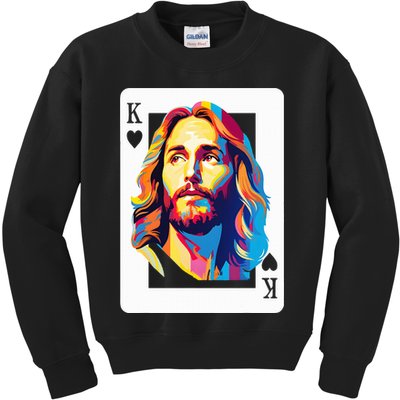 Jesus King Of Hearts Kings Of Kings Christian Playing Cards Christ Kids Sweatshirt