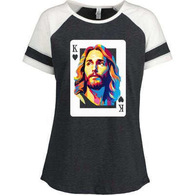 Jesus King Of Hearts Kings Of Kings Christian Playing Cards Christ Enza Ladies Jersey Colorblock Tee