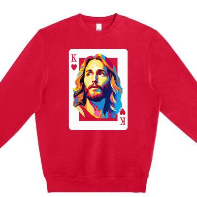 Jesus King Of Hearts Kings Of Kings Christian Playing Cards Christ Premium Crewneck Sweatshirt