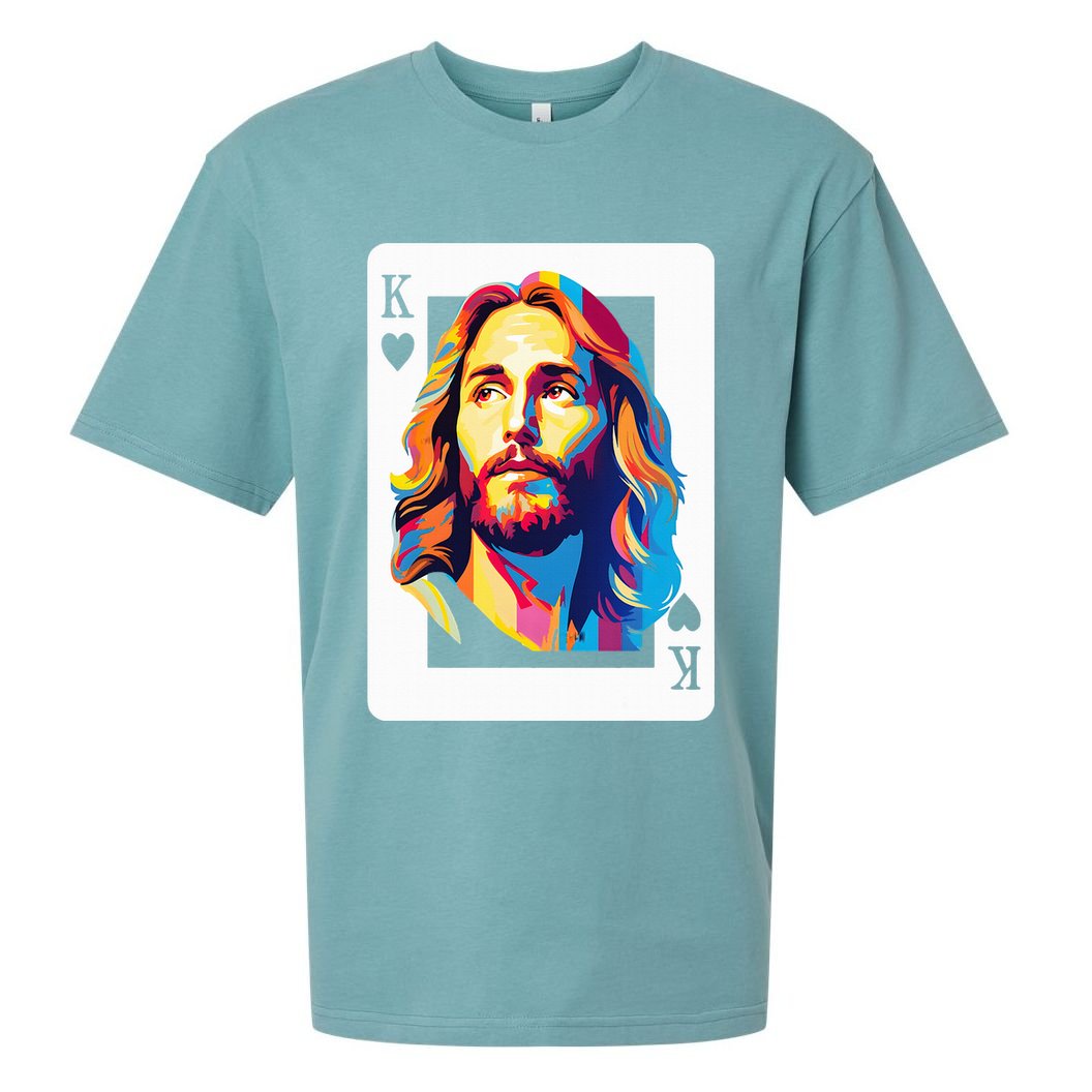 Jesus King Of Hearts Kings Of Kings Christian Playing Cards Christ Sueded Cloud Jersey T-Shirt