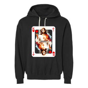 Jesus King Of Hearts Christian Sacred Heart Of Jesus Christ 3 Nails Cross Garment-Dyed Fleece Hoodie