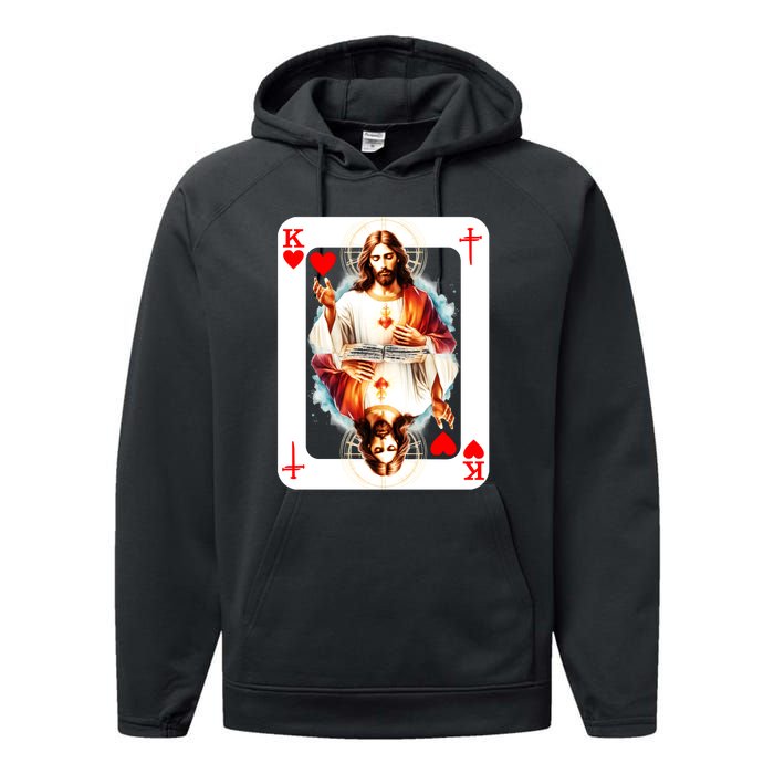 Jesus King Of Hearts Christian Sacred Heart Of Jesus Christ 3 Nails Cross Performance Fleece Hoodie