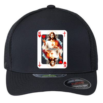 Jesus King Of Hearts Christian Sacred Heart Of Jesus Christ 3 Nails Cross Flexfit Unipanel Trucker Cap