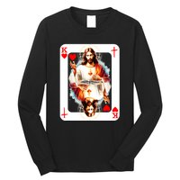 Jesus King Of Hearts Christian Sacred Heart Of Jesus Christ 3 Nails Cross Long Sleeve Shirt