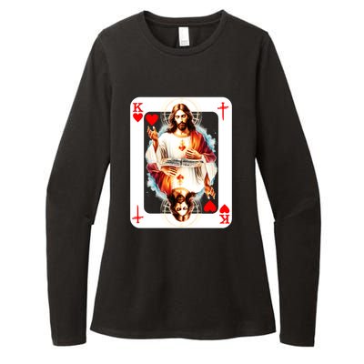 Jesus King Of Hearts Christian Sacred Heart Of Jesus Christ 3 Nails Cross Womens CVC Long Sleeve Shirt