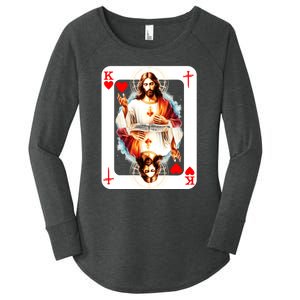 Jesus King Of Hearts Christian Sacred Heart Of Jesus Christ 3 Nails Cross Women's Perfect Tri Tunic Long Sleeve Shirt