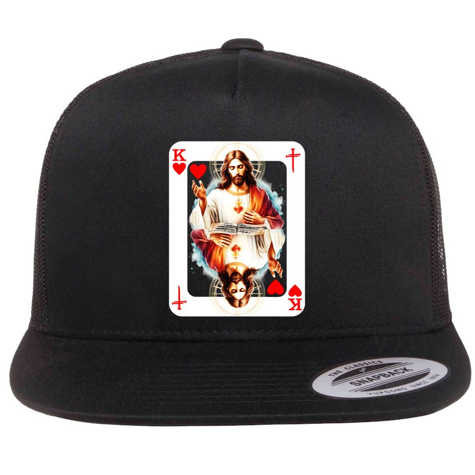 Jesus King Of Hearts Christian Sacred Heart Of Jesus Christ 3 Nails Cross Flat Bill Trucker Hat