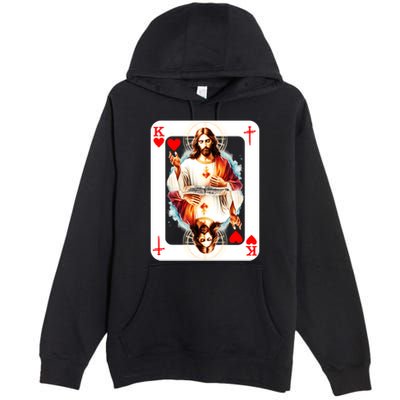 Jesus King Of Hearts Christian Sacred Heart Of Jesus Christ 3 Nails Cross Premium Pullover Hoodie