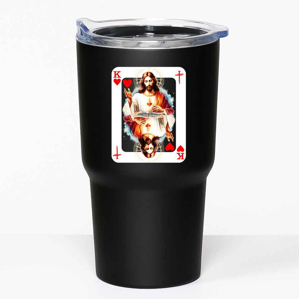 Jesus King Of Hearts Christian Sacred Heart Of Jesus Christ 3 Nails Cross Tumbler