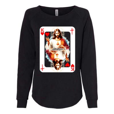 Jesus King Of Hearts Christian Sacred Heart Of Jesus Christ 3 Nails Cross Womens California Wash Sweatshirt