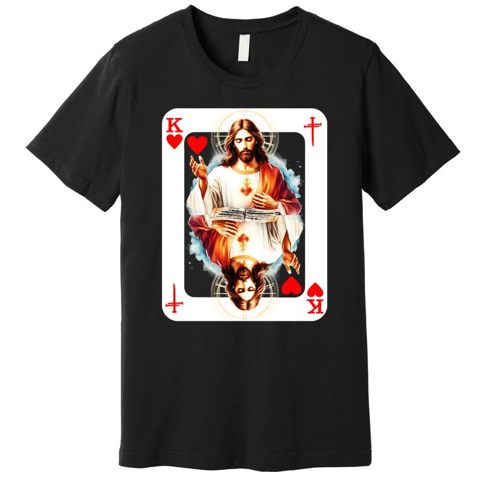 Jesus King Of Hearts Christian Sacred Heart Of Jesus Christ 3 Nails Cross Premium T-Shirt