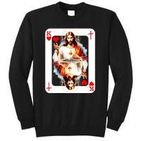 Jesus King Of Hearts Christian Sacred Heart Of Jesus Christ 3 Nails Cross Tall Sweatshirt