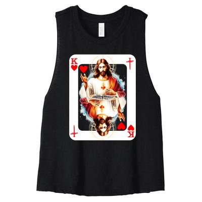 Jesus King Of Hearts Christian Sacred Heart Of Jesus Christ 3 Nails Cross Women's Racerback Cropped Tank