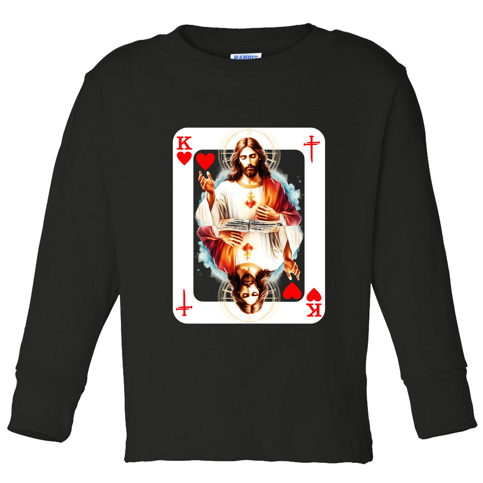 Jesus King Of Hearts Christian Sacred Heart Of Jesus Christ 3 Nails Cross Toddler Long Sleeve Shirt