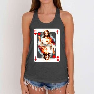 Jesus King Of Hearts Christian Sacred Heart Of Jesus Christ 3 Nails Cross Women's Knotted Racerback Tank