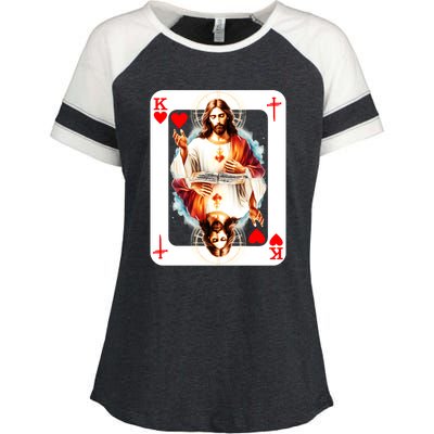 Jesus King Of Hearts Christian Sacred Heart Of Jesus Christ 3 Nails Cross Enza Ladies Jersey Colorblock Tee