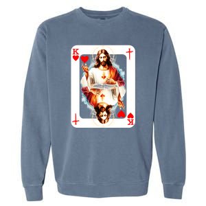 Jesus King Of Hearts Christian Sacred Heart Of Jesus Christ 3 Nails Cross Garment-Dyed Sweatshirt