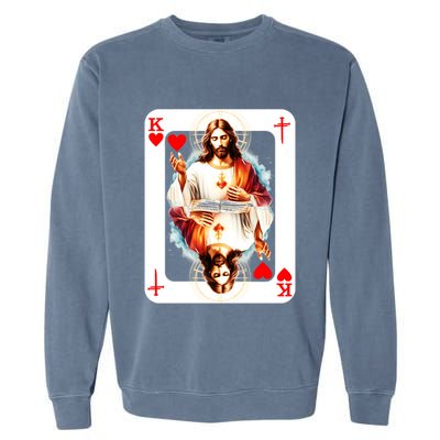Jesus King Of Hearts Christian Sacred Heart Of Jesus Christ 3 Nails Cross Garment-Dyed Sweatshirt