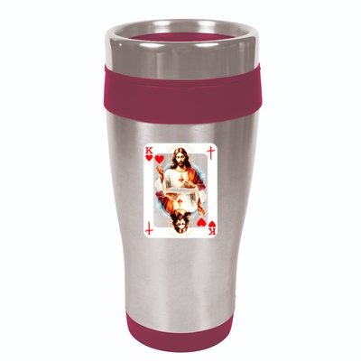 Jesus King Of Hearts Christian Sacred Heart Of Jesus Christ 3 Nails Cross 16oz Travel Tumbler