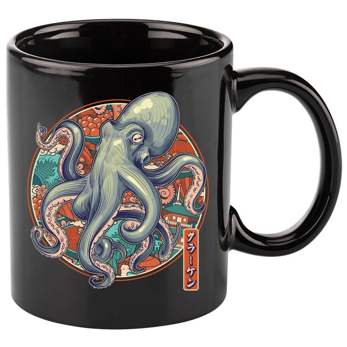 Japanese Kracken Octopus Monster 11oz C Handle Ceramic Mug