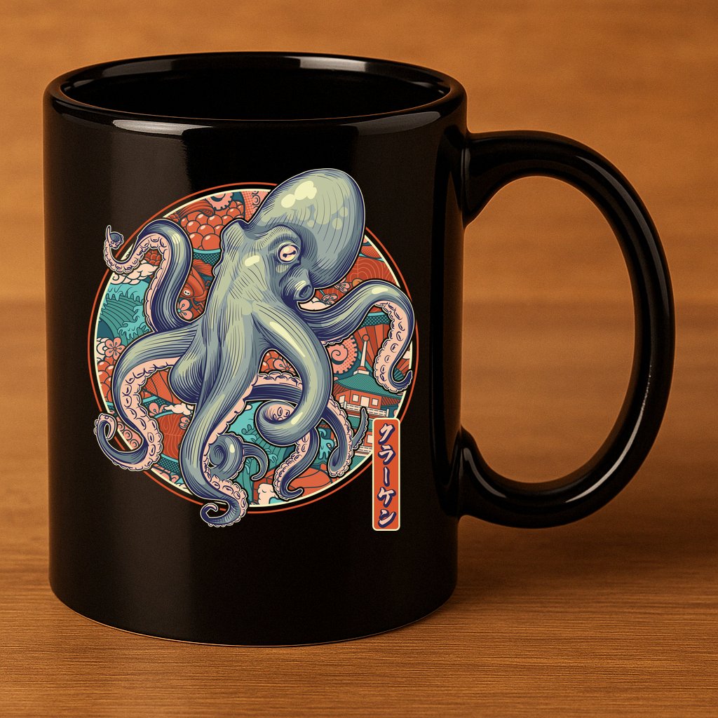 Japanese Kracken Octopus Monster 11oz C Handle Ceramic Mug