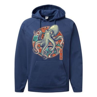 Japanese Kracken Octopus Monster Performance Fleece Hoodie