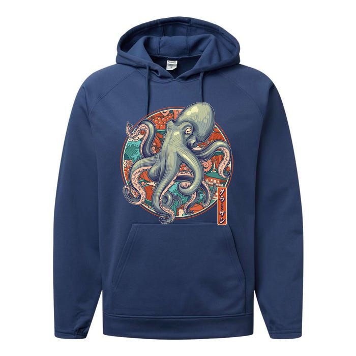 Japanese Kracken Octopus Monster Performance Fleece Hoodie